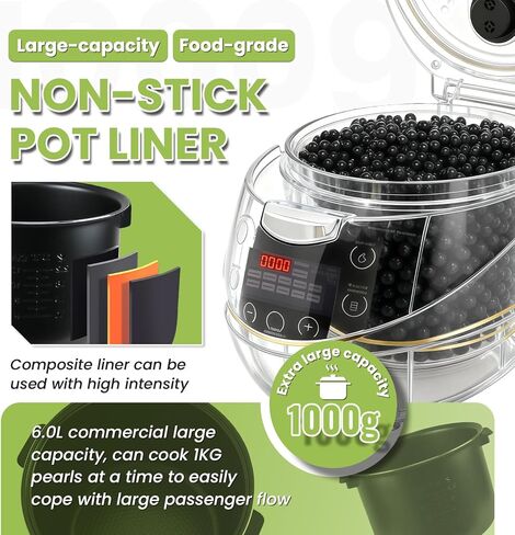 6L Boba Cooker Commercial, Automatic Boba Maker Machine with Even Heat Distribution, Intelligent Tapioca Cooker, for Milk Tea Stores Restaurants Dessert Stores Lounge, 900W in Kuwait