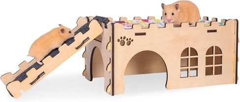 Upgraded Guinea Pig Hideout, Thickened Safe Wooden House w/Ladder for Hamsters in Kuwait