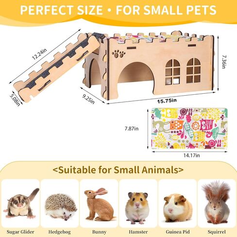 Upgraded Guinea Pig Hideout, Thickened Safe Wooden House w/Ladder for Hamsters in Kuwait