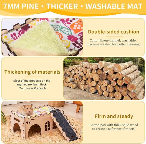 Upgraded Guinea Pig Hideout, Thickened Safe Wooden House w/Ladder for Hamsters in Kuwait