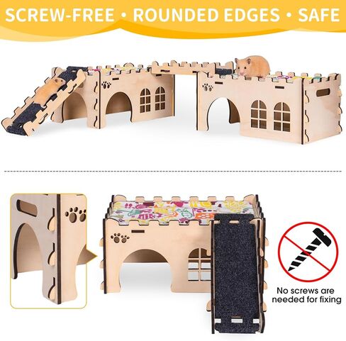 Upgraded Guinea Pig Hideout, Thickened Safe Wooden House w/Ladder for Hamsters in Kuwait