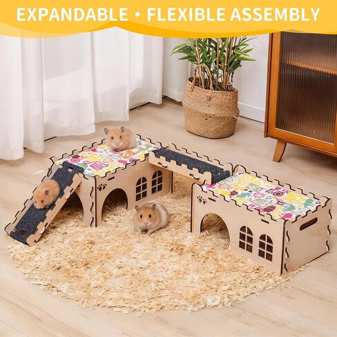 Upgraded Guinea Pig Hideout, Thickened Safe Wooden House w/Ladder for Hamsters in Kuwait