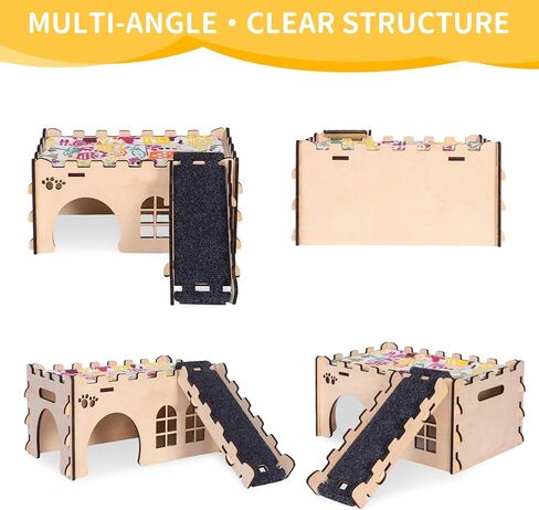Upgraded Guinea Pig Hideout, Thickened Safe Wooden House w/Ladder for Hamsters in Kuwait