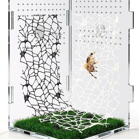 6 PCS Jumping Spider Habitat Accessories - Climbing Web with 9 Mini Hooks for Spiders, Tarantulas and Praying Mantises Enclosures (Black and White) in Saudi Arabia