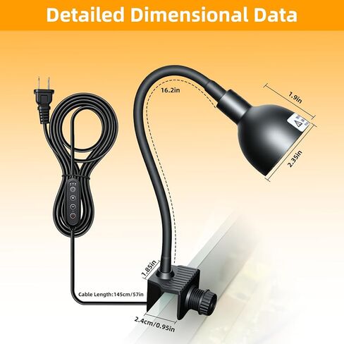 COOSPIDER 50W مصباح حراري للزواحف مع مشبك ومؤقت، تركيبات إضاءة سلحفاة صغيرة تنعم بخرطوم قابل للدوران 360 درجة مع 2 لمبات قاعدة G9 احتياطية للنباتات والزواحف الصغيرة وثعبان التنين الملتحي in Kuwait