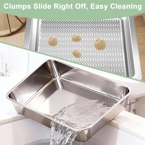 Stainless Steel Sifting Litter Box for Clumping Clay Litter, Large Metal Sifting Litter Pan with Sifting System, Savings&Durable-17.7 ''Lx 13.8''W x 6''H in Kuwait