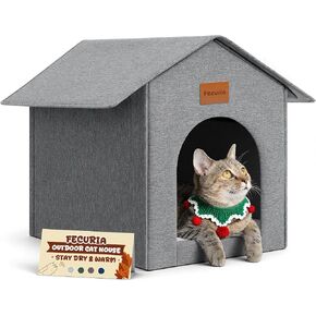 Outdoor Cat House Weatherproof, Insulated Cat Houses for Outdoor/Indoor Cats for Winter, Waterproof Feral Stray Cat Shelter with Door Curtain and Warm Cushion, Easy to Assemble, Grey in Saudi Arabia