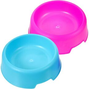 BESTYASH 2pcs Candy Color Plastic Pet Bowls, Sturdy Dog and Cat Food Bowls for Travel and Home Feeding, Medium Round Puppy Water and Food Dish Set in Kuwait