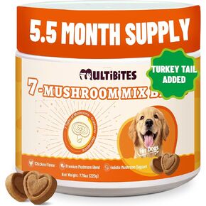 Mushroom Supplement for Dogs - Supports Antioxidant & Immune Defense, Gut, Skin, Joint & Urinary Tract Health, 7-Mushroom Complex (Turkey Tail, Lion's Mane, Reishi & 4 Others) – 330 Chews in Kuwait