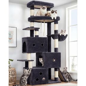 Heybly Cat Tree, 74-Inch Streamlined Cat Tower for Large Cats with 3-Tier Stacked Condos, Cat Furniture with Large Perch, Sturdy Base, Full Sisal Scratching Posts & Ramp, Smoky Gray HCT061G in Saudi Arabia