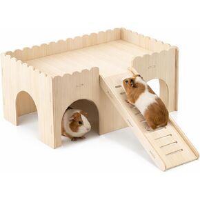 1 Set Large Guinea Pig Hideout, Detachable Wooden Guinea Pig Castle with Stairs, Easy Assembly Guinea Pig House for Small Animals Perfect Guinea Pig Cage Accessories Small Animals in Kuwait