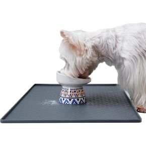Pet Food Mat for Dogs and Cats 16"x24", Non-Slip Waterproof Silicone Feeding Mat for Food and Water Bowls, Easy-to-Clean(Grey) in Kuwait