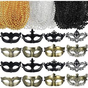Bucherry 88 Pieces Masquerade Masks Graduation Beads Necklace Set Vintage Antique Venetian Masks Metallic Beaded Necklace for Graduation Party Favor Gifts Supplies Carnivals Cosplay Performance Prop in Kuwait