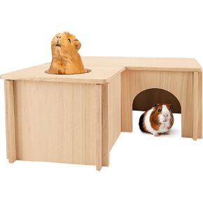 PAWCHIE Wooden Hut for Guinea Pig with Windows - Detachable and Large Size Wood House, Suitable for Guinea Gigs, Hamsters, Chinchillas and Other Small Animals Hideout in Saudi Arabia