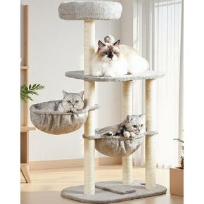 Small Cat Tree Tower with Lots of Scratching Posts - 42 Inch Medium Compact Cats Scratch House with Hammock Perch for Multi Level 2 Kitty - Indoor Corner Cat Bed Condo Climbing Gym Towers Furniture in Kuwait