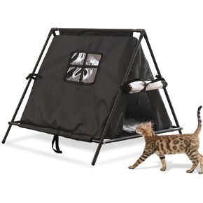 Outdoor Cat House, Weatherproof Outside Cat House Can Accommodate 7-33lb, Stray Cats Dog Pad Houses, Warm Cat Dog Shelter with Removable, Can be Used in All Seasons (Black, Small 7lb) in Saudi Arabia