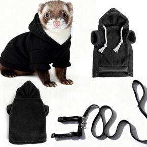 Small Pet Harness Vest and Leash Set Ferret Clothes Hoodies for Ferrets for Outdoor Walking Rabbit Ferret Guinea Pig Bunny Hamster Puppy Kitten (Black and White Striped Clothes + Leash) in Saudi Arabia