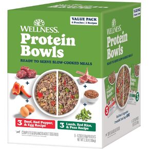 Wellness Protein Bowls Variety Pack Adult Wet Dog Food, Fresh Alternative, Wholesome Grains, Natural, Chicken Recipes, 6.2 oz, Pack of 6 Pouches in Kuwait