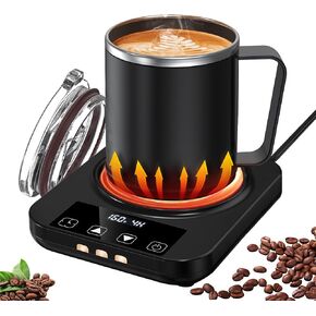 مجموعة أكواب القهوة وتدفئة الأكواب للمكتب، سخان القهوة الكهربائي مع كوب ساخن 16oz، سخان القهوة الذكي للتحكم في درجة الحرارة مع إيقاف تلقائي و9 إعدادات لدرجة الحرارة، هدايا للرجال والنساء، أسود in Kuwait