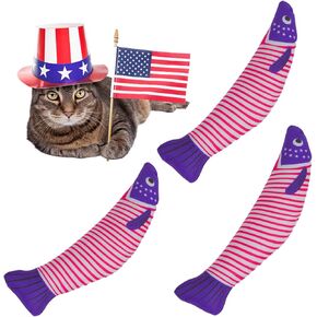 Catnip Fish Toys – Stars and Stripes Plush Cat Toys for Indoor Cats, Independence Day Themed Kicker Toy for Cats and Kittens, 4th of July Cat Gifts, 3-Pack in Kuwait