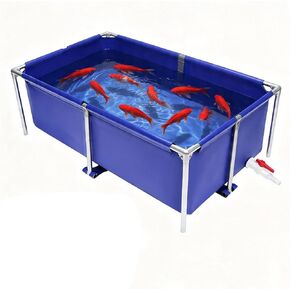Canvas Fish Pond Above Ground, 120 Above Ground Fish Pond, Rectangular Goldfish Tank with Stainless Steel Frame & Drain Valve, Foldable Water Storage for Koi Goldfish Tank Breeding Indoor Outdoors in Saudi Arabia