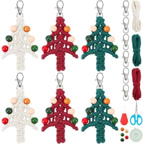 INFUNLY 6 Sets Christmas Macrame Keychain Kit for Adults DIY Macrame Wristlet Kits Macrame Keychain with Tassels DIY Christmas Gift for Family with Instructions Macrame Pendant for Handbags Schoolbags in Kuwait