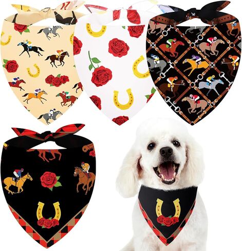Sanwuta 4 Pcs Derby Dog Bandana Run for The Roses Dog Bandana Adjustable Horse Racing Triangle pet Scarf Jockey Attire Accessories for Small Medium Pet in Kuwait
