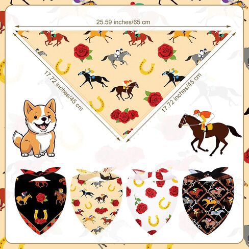 Sanwuta 4 Pcs Derby Dog Bandana Run for The Roses Dog Bandana Adjustable Horse Racing Triangle pet Scarf Jockey Attire Accessories for Small Medium Pet in Kuwait