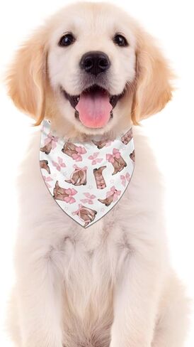 Buxiuer Pink Cowgirl Dog Bandana Coquette Boots and Bow Western Party Adjustable Triangle Bibs Dogs Scarf for Small Medium Large Pets in Kuwait