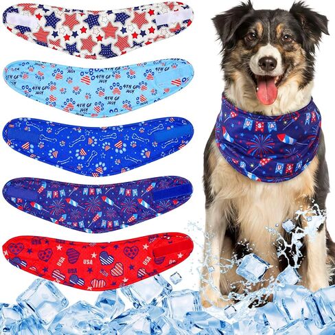 Dansydaisy 5 Pcs 4th of July Dog Cooling Bandanas Patriotic Puppy Instant Cooling Neck Wraps Breathable Ice Scarf Pet Cooler Wraps for Small to Large Dog Training Accessories for Summer Party(XL) in Kuwait