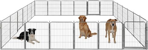 Dog Play Pen for Indoor Use - 32'', 8 Panels for Small and Medium Size Dogs - Portable Grey Playpen Kennel for House or Garage - Metal Heavy Duty Pet Fence with Anti-Slip Feet in Kuwait
