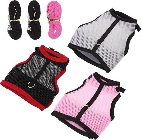 BESPORTBLE Small Animal Harness Leash 3pcs Vest Set Soft Mesh Adjustable Rabbit Hamster Guinea Pig Leash for Outdoor Walking and Training in Kuwait