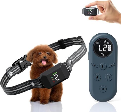 طوق صدمات صغير للكلاب الصغيرة والمتوسطة بوزن 5-100 رطل، طوق تدريب الكلاب مع جهاز تحكم عن بعد، مقاوم للماء، قابل لإعادة الشحن، نطاق 1300 قدم، طوق مع صوت تنبيه، اهتزاز، صدمة آمنة in Kuwait
