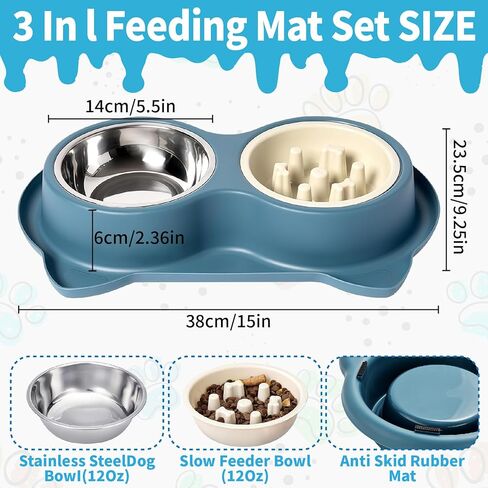 Slow Feeder Dog Food Bowls:Non-Spill/Skid/Ant Prevention Stainless Steel Food & Water Dish Set for S/M/L Size Dogs, Cats, Puppy Pets to Slow Down Feeding (Blue) in Kuwait