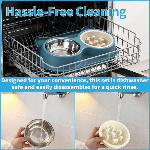 Slow Feeder Dog Food Bowls:Non-Spill/Skid/Ant Prevention Stainless Steel Food & Water Dish Set for S/M/L Size Dogs, Cats, Puppy Pets to Slow Down Feeding (Blue) in Kuwait