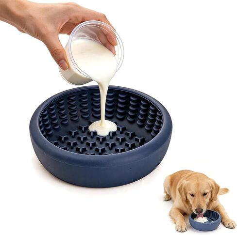 Slow Feeder Dog Bowls for Liquid Treats, Non-Slip Interactive Anxiety Relief Freeze Dog Lick Bowl, Yogurt Pup Lick Toy, Enrichment Treat Dietary Supplement/Post-Op Nutrition (Navy Blue, L) in Kuwait