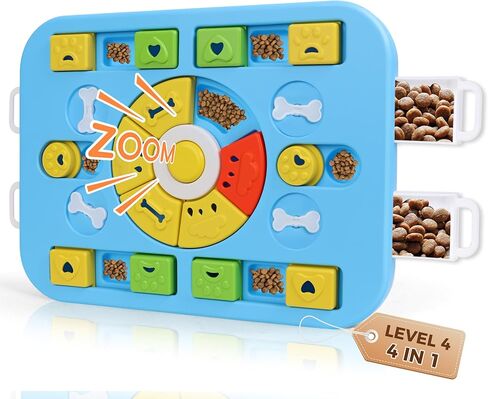Dog Puzzle Toy for Smart Dogs with Sound,4-in-1 Interactive IQ Training & Cognitive Toy for Large & Small Dogs and Cat, Durable Food Puzzle to Keep Them Busy and Slow Feeder (L-Level4-Blue) in Kuwait