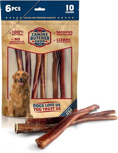 Bully Sticks مرفوعة ومصنوعة في الولايات المتحدة الأمريكية، 10 بوصات (عبوة من 6 قطع)، خالية من الرائحة، مضغ طبيعي بالكامل للكلاب، مكافآت in Kuwait
