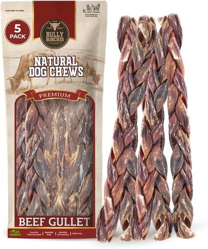 Bully Bunches All Natural (12 "مضفر - 5 عبوات) شرائح لحم بقري متشنج - خالية من الرائحة، خالية من الجلود الخام، خالية من المواد الكيميائية - مضغ لحم البقر السميك الآمن وطويل الأمد للكلاب - علاج قابل للهضم بالكامل للكلاب الصغيرة والمتوسطة in Kuwait