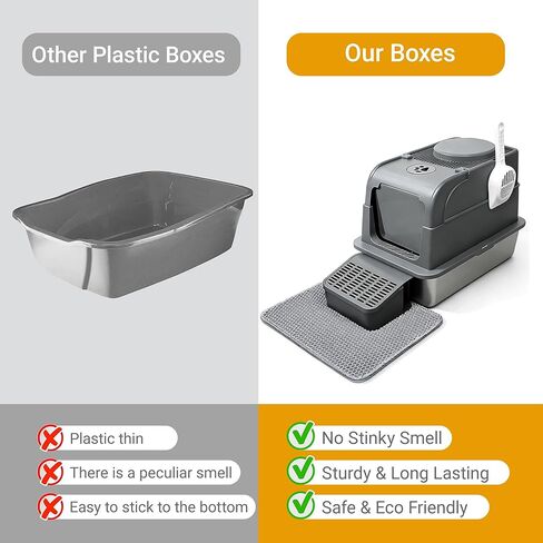Stainless Steel Cat Litter Box with Lid, Large Enclosed Litter Box for Large Cats, High Sided Metal Cat Box with Two-Way Door & Anti-Scratch Scoop, Anti-Leakage Design, Silver in Kuwait