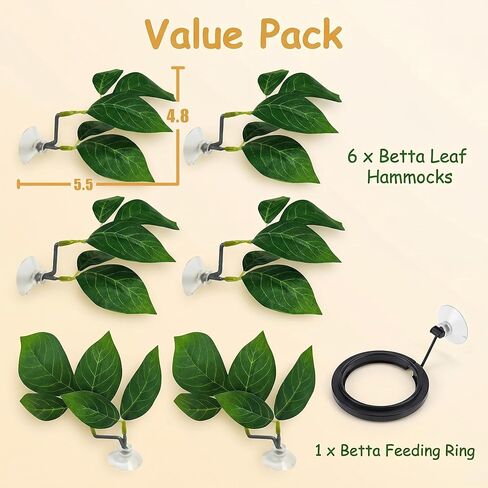 6 PCS Betta Leaf Hammocks & Feeding Ring, Betta Feeding Ring with Suction Cups, Aquarium Leaf Hammock Resting Bed for Fish Spawning, Breeding & Tank Decor & Fish Tank Accessories in Kuwait