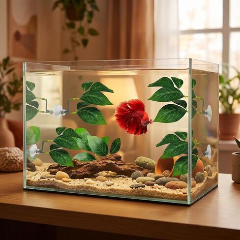 6 PCS Betta Leaf Hammocks & Feeding Ring, Betta Feeding Ring with Suction Cups, Aquarium Leaf Hammock Resting Bed for Fish Spawning, Breeding & Tank Decor & Fish Tank Accessories in Kuwait