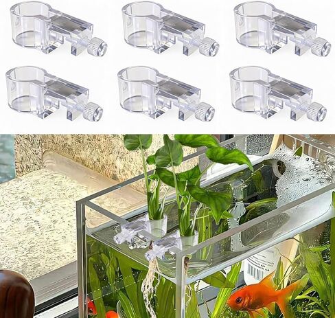 6 PCS Clear Aquarium Plant Holder, Reusable Top Hanging Fish Tank Planter, Small Transparent Plant Clips for Fish Tank Aquarium Landscaping and Decoration in Kuwait