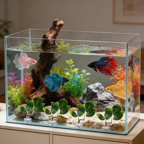 4 Pcs Fish Leaf Pad, Betta Leaf Hammock Adjustable Plastic Plants with Suction Cup Aquarium Decor Fish Tank Accessories Simulating The Natural Habitat for Betta Spawning Grounds Breeding Resting Bed in Kuwait