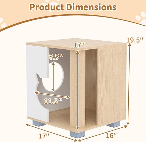 PETSITE Wooden Cat House, Indoor Cat Cave Nightstand Side End Table with Anti-Slip Robust Metal Legs, Spacious Tabletop, and Round Side Entrance, 17 x 16 x 19.5 Inches in Kuwait