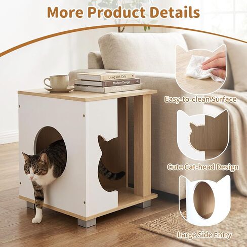 PETSITE Wooden Cat House, Indoor Cat Cave Nightstand Side End Table with Anti-Slip Robust Metal Legs, Spacious Tabletop, and Round Side Entrance, 17 x 16 x 19.5 Inches in Kuwait