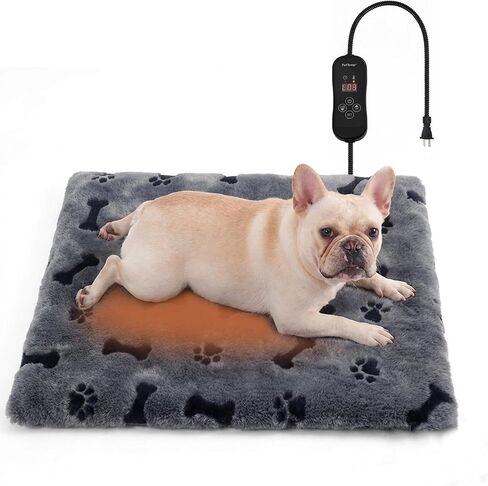 Pet Heating Pad for Cats Dogs, Heated Cat Dog Bed with 5 Temperature Levels, Timer, Auto Shut-Off, Thick Paw-Print Cover, Chew Resistant Cord for Indoor & Sheltered Outdoor Use (M: 20" x 16" x 1.3") in Kuwait