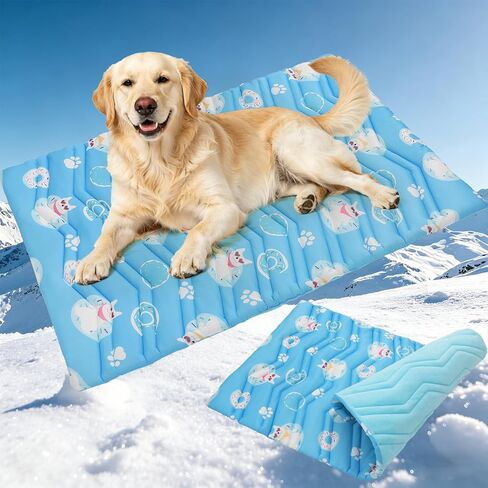 PUPTECK Dog Cooling Mat, Reversible Cooling & Warm Pet Cooling Mat, 48"x28" Thick Soft Dog Cool Bed for Hot Summer, Rapid Cooling Washable Kennel Crate Pet Bed, Blue Donut in Kuwait