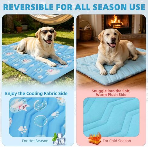 PUPTECK Dog Cooling Mat, Reversible Cooling & Warm Pet Cooling Mat, 48"x28" Thick Soft Dog Cool Bed for Hot Summer, Rapid Cooling Washable Kennel Crate Pet Bed, Blue Donut in Kuwait