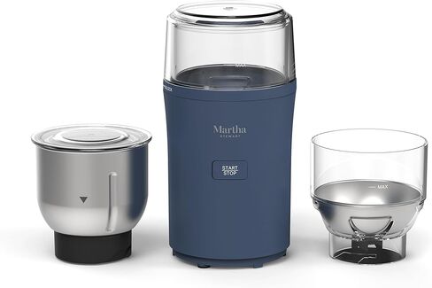 Martha Stewart Electric Coffee & Spice Grinder, Dual 2.5oz Removable Bowls, Storage Lids, Stainless Steel Blades, One Touch Pulse Control, 2-in-1 Compact, Beans & Spices, Herbs & Nuts, Sky Blue in Kuwait